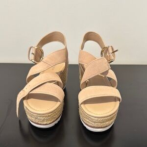 Marc Fisher Tan Wedge Sandals with Espadrille Sole